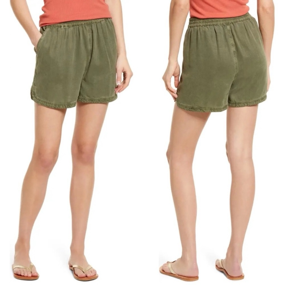 Treasure & Bond Pigment Washed Tencel Shorts Olive Green Pull On size Large NEW